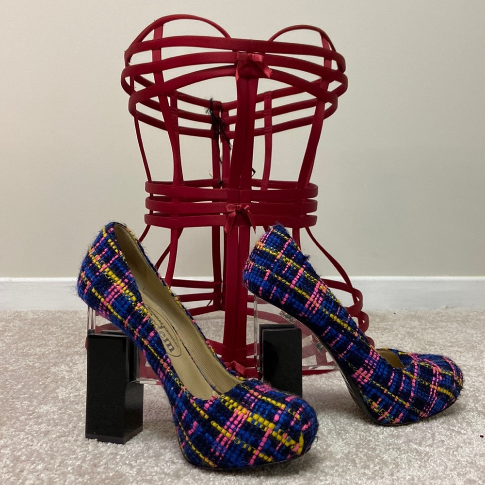 Erdem x Nicholas Kirkwood plaid shoes with funky lucite heel size 37.5